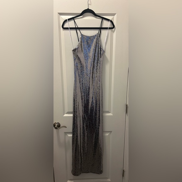Lulu’s This Night Forever Silver Sequin Cutout Maxi Dress- Size Small - Picture 2 of 5